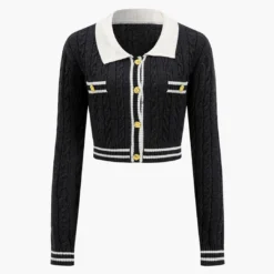 Knit Color Block Button Fake Pockets Long-Sleeve Top -Women's Clothing Store 49a63ab6 0cf5 4186 a55b 35b65087988a