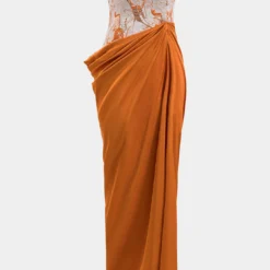 Satin Jacquard Patchwork Ruched Strapless Sleeveless Maxi Dress