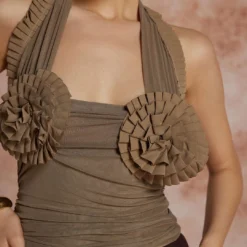 Pleated Mesh Halter Tank Top -Women's Clothing Store 4a348f88 0f83 4a47 a14b 9106adde8645