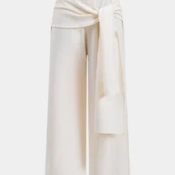 Ruched Knotted Asymmetrical Pocket Wide Leg Trousers