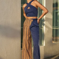 Stripe Print Crossed Zipper Tank Top -Women's Clothing Store 4af22d46 756f 47c9 8ea4 c50f2a3761ea