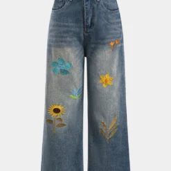 Denim Embroidery Straight Leg Jeans