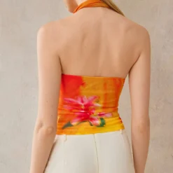 Floral Print Mesh Asymmetrical Ruched Cami Top -Women's Clothing Store 4c4826e7 d5bf 4bbc 9ed6 fd8993787646