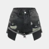 Denim Distressed Frayed Hem Ripped Shorts
