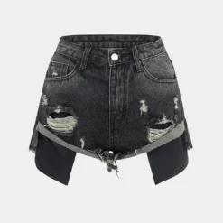 Denim Distressed Frayed Hem Ripped Shorts
