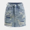 Denim Cut Out Button Pocket Skirt