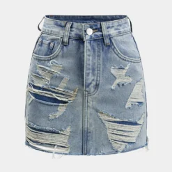 Denim Cut Out Button Pocket Skirt