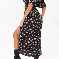 Floral Tie Front Midi Dress -Women's Clothing Store 4dc98efc 5170 4e69 8acd 3eafda47826c