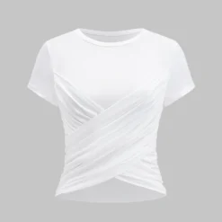 Crossed Ruched Short Sleeve T-Shirt