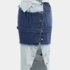Contrast Denim Patchwork Button Skirt