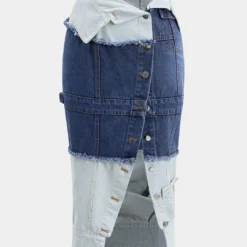 Contrast Denim Patchwork Button Skirt
