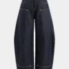 Denim Whipstitching Metallic Wide Leg Barrel Jeans