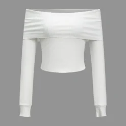 Basic Solid Knit Off Shoulder Long-Sleeve Top