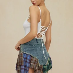 Asymmetric Patchwork Denim Mini Skirt -Women's Clothing Store 51274496 6801 43f9 a994 23c88ae17880