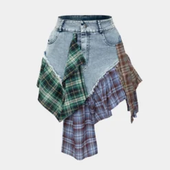 Asymmetric Patchwork Denim Mini Skirt