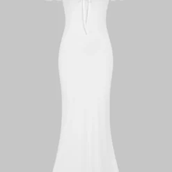 Tie-Front Off Shoulder Patchwork Scallop Edge Maxi Dress