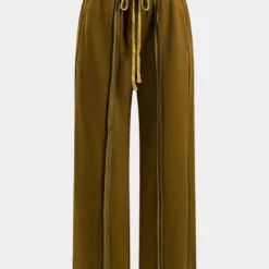 Ruched Patchwork Tie Front Wide Leg Trousers