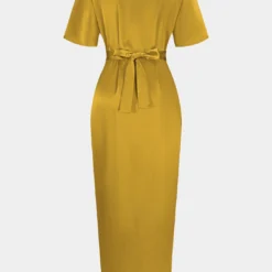 Satin Strappy V-Neck Slit Short Sleeve Midi Dress -Women's Clothing Store 54d5ecba f13a 4a5f 920f 8c3c0641b417