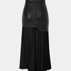 Contrast Pleated Faux Leather Midi Skirt -Women's Clothing Store 55d81525 baa5 45b7 b45d 2150cf90fa4e