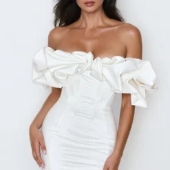 Ruffle Neckline Off The Shoulder Mini Dress