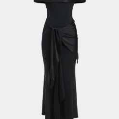 Patchwork Off-Shoulder Draped Bow Detail Maxi Dress -Women's Clothing Store 5630ef2e 4ec9 476d bc67 e7115c87eb59