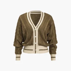 Color Block Print Button Sweater Cardigan