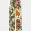 Abstract Print Satin High Waist Wide Leg Trousers