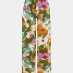Abstract Print Satin High Waist Wide Leg Trousers