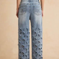 Ripped Cut Out Button Pocket Wide Leg Jeans -Women's Clothing Store 5855fb8f ace2 4d45 8221 941417d33513
