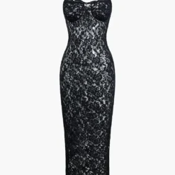 Lace Bustier Slit Slip Maxi Dress