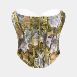 Satin Jacquard Patchwork Bustier Zipper Corset Tube Top