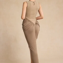 Ruched Sleeveless Round Neck Slit Maxi Dress -Women's Clothing Store 589dcce5 b9a7 4135 abf0 70cbbb9c343d