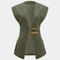 Denim V-Neck Pocket Vest -Women's Clothing Store 597b0795 e968 4eaa 8075 ff359ee76b09