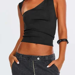 Basic Asymmetrical Cut Out Tank Top -Women's Clothing Store 5a4f3888 ab02 479d 8742 a2e80e2b8a10