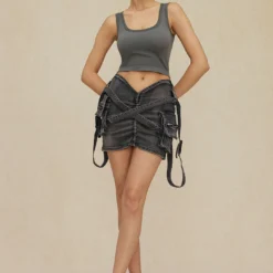 V-waist Buckle Flap Pocket Denim Cargo Skirt -Women's Clothing Store 5abaa500 028a 43e1 b229 1a881e8c14a3
