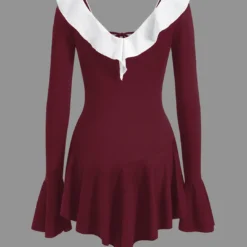 Contrast Ruffle Neck Tie Front Bell Sleeve Mini Dress -Women's Clothing Store 5aea1368 2c01 4d4a 83b3 86bd673d0be3