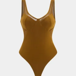 Mesh Contrast Sleeveless Bustier Bodysuit