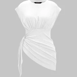 Ruched Asymmetrical Tie Knot T-Shirt -Women's Clothing Store 5ba2a198 9d0c 419d a188 f37a1f154911