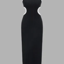 Contrast Backless Cut Out Slit Maxi Dress