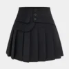Pleated Asymmetrical Button Pocket High Waist Skirt