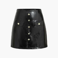 Faux Leather Button Mini Skirt