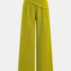 Ruched Asymmetrical Zipper Wide Leg Trousers