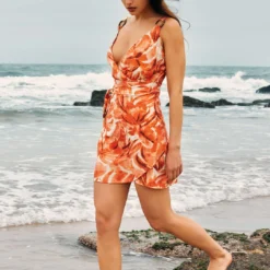 Abstract Print Knot V-Neck Mini Dress -Women's Clothing Store 5c9ec04a c18b 4e64 b30e 406db304a7dc