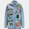 Denim Appliques Button Flap Pocket Long Sleeve Outerwear