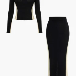 Patchwork Knit Maxi Skirt -Women's Clothing Store 5d72a095 2fd6 49f9 89b4 2caf7447f003