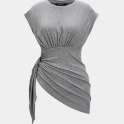 Ruched Asymmetrical Tie Knot T-Shirt