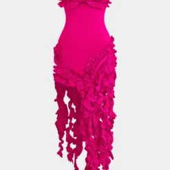 Ruffled Fringe Strapless Midi Dress -Women's Clothing Store 5f11b77e 2eb7 40b8 8b64 d5c0411dcd64