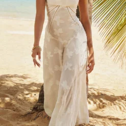 Flower Textured Braided Tie Back Slip Maxi Dress