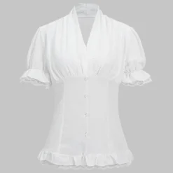 Pleated Sleeves Button Short-Sleeve Shirt