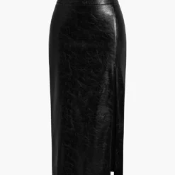 Faux Leather Side Slit Skirt -Women's Clothing Store 5f7c5e09 359f 4dbc 8a80 721b148f15c1